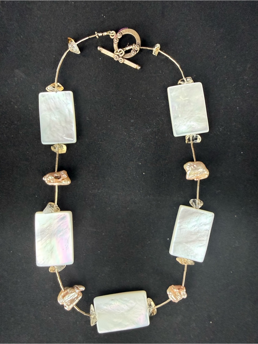 Vintage Artisan Mother of Pearl Statement Necklace - Boho Chunky Style